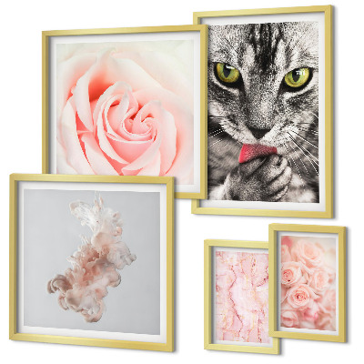 Set di quadri incorniciati Gatti rose delicate sfumature
