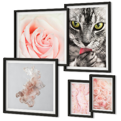Set di quadri incorniciati Gatti rose delicate sfumature