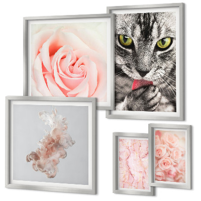 Set di quadri incorniciati Gatti rose delicate sfumature