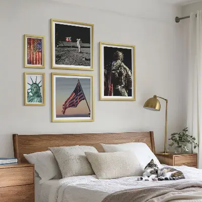 Set di 5 quadri con stampa simbolismo americano della storia
