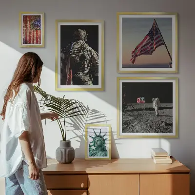 Set di 5 quadri con stampa simbolismo americano della storia