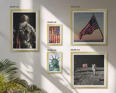 Set di 5 quadri con stampa simbolismo americano della storia