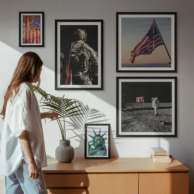 Set di 5 quadri con stampa simbolismo americano della storia