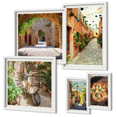 Set di quadri incorniciati con stampa di incantevoli strade e piatti italiani