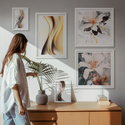 Polittico con cornice Eleganti fiori astratti
