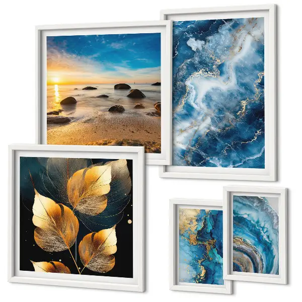 Set di quadri incorniciati con paesaggi astratti blu