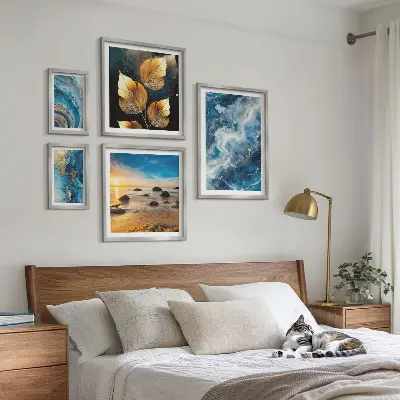 Set di quadri incorniciati con paesaggi astratti blu