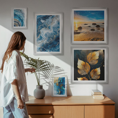 Set di quadri incorniciati Paesaggi astratti blu