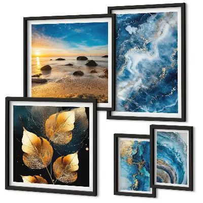 Set di quadri incorniciati con paesaggi astratti blu