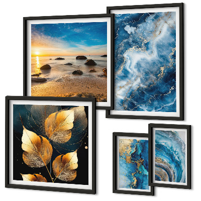 Set di quadri incorniciati Paesaggi astratti blu
