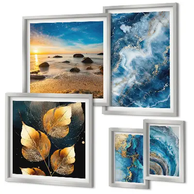 Set di quadri incorniciati con paesaggi astratti blu
