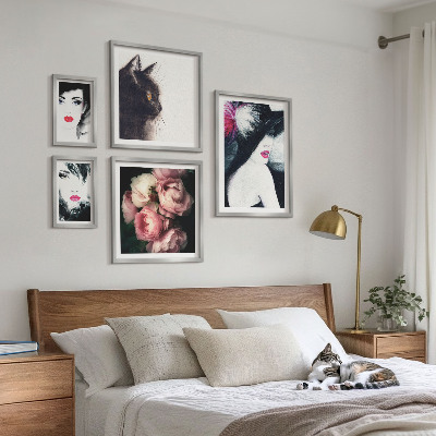 Set di 5 quadri Eleganti ritratti di donne con rose