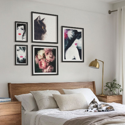 Set di 5 quadri Eleganti ritratti di donne con rose