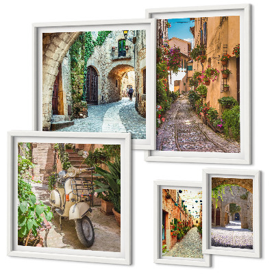 Set di quadri incorniciati Strade incantevoli adornate di fiori