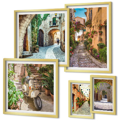 Set di quadri incorniciati Strade incantevoli adornate di fiori