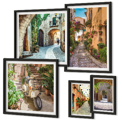 Set di quadri incorniciati Strade incantevoli adornate di fiori
