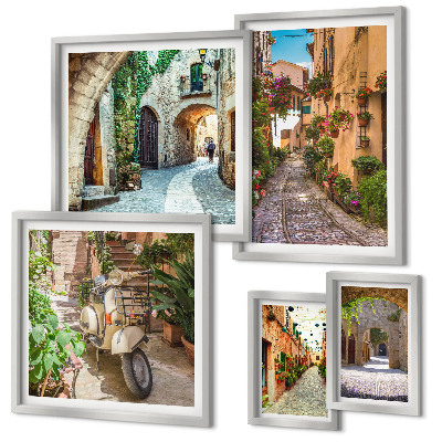 Set di quadri incorniciati Strade incantevoli adornate di fiori
