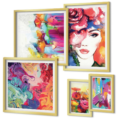 Set di 5 quadri Ritratti astratti colorati
