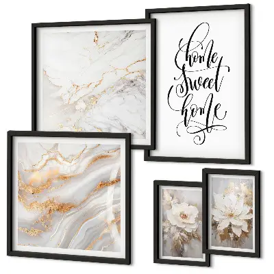 Set di quadri incorniciati con stampa di fiori in marmo