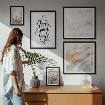 Set di quadri incorniciati con stampa di fiori in marmo
