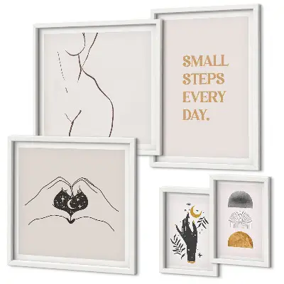 Polittico con cornice motivazionale con scritta su pensiero positivo in stile minimalista