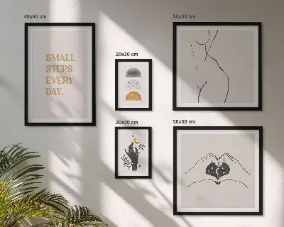 Polittico con cornice motivazionale con scritta su pensiero positivo in stile minimalista
