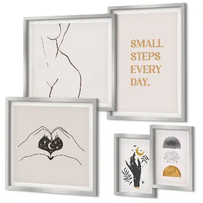 Polittico con cornice motivazionale con scritta su pensiero positivo in stile minimalista
