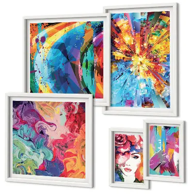 Set di 5 quadri con composizioni astratte e colorate