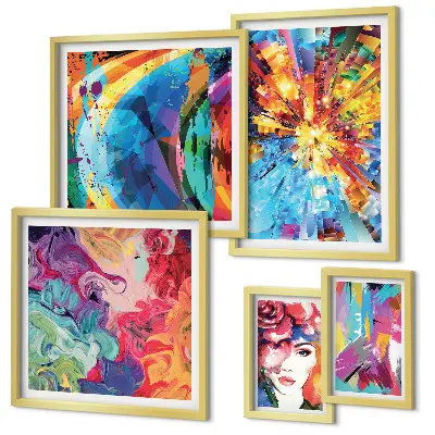 Set di 5 quadri con composizioni astratte e colorate