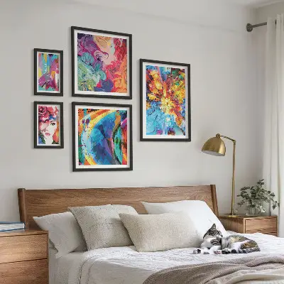 Set di 5 quadri con composizioni astratte e colorate
