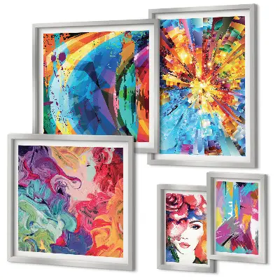 Set di 5 quadri con composizioni astratte e colorate