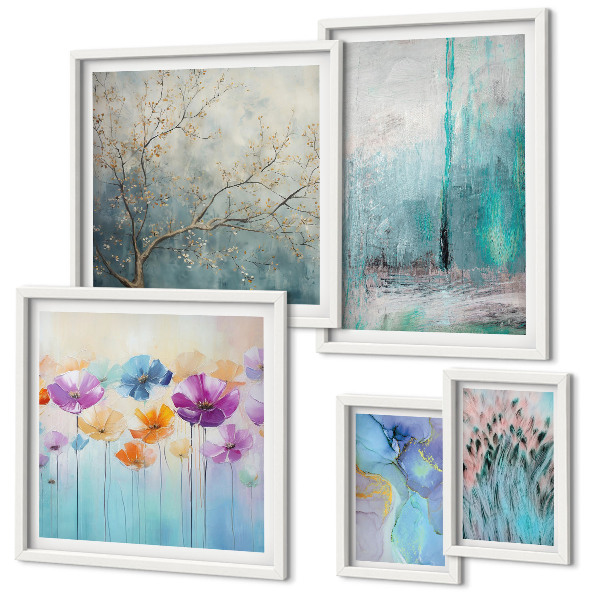 Set di quadri incorniciati Paesaggi astratti con fiori