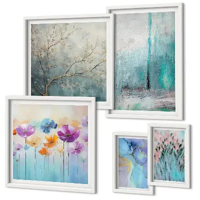 Set di quadri incorniciati con paesaggi astratti e fiori