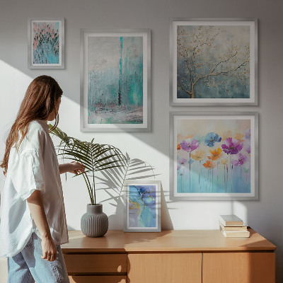 Set di quadri incorniciati Paesaggi astratti con fiori