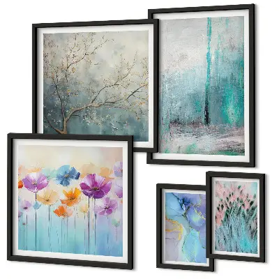 Set di quadri incorniciati con paesaggi astratti e fiori
