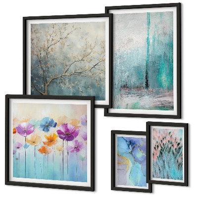 Set di quadri incorniciati Paesaggi astratti con fiori