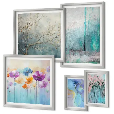Set di quadri incorniciati con paesaggi astratti e fiori
