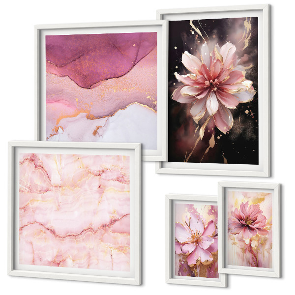 Set di 5 quadri Composizioni floreali rosa