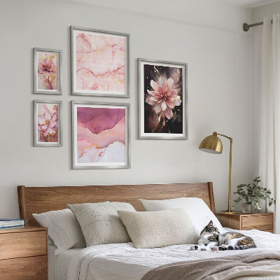 Set di 5 quadri Composizioni floreali rosa
