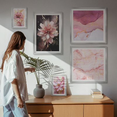 Set di 5 quadri Composizioni floreali rosa