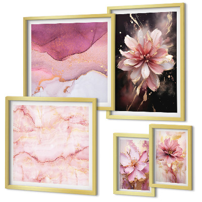 Set di 5 quadri Composizioni floreali rosa