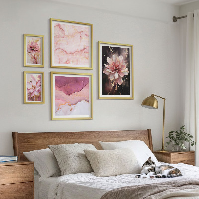Set di 5 quadri Composizioni floreali rosa