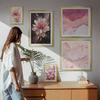 Set di 5 quadri Composizioni floreali rosa