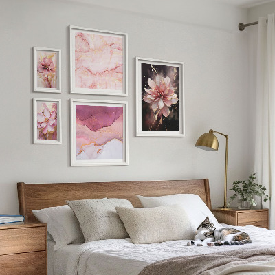 Set di 5 quadri Composizioni floreali rosa