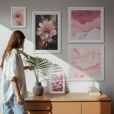 Set di 5 quadri Composizioni floreali rosa