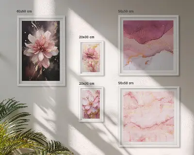 Set di 5 quadri con composizioni floreali rosa