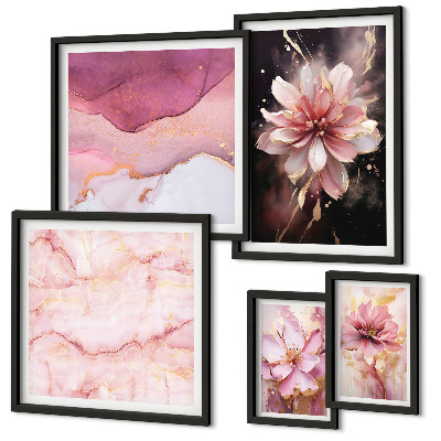 Set di 5 quadri Composizioni floreali rosa