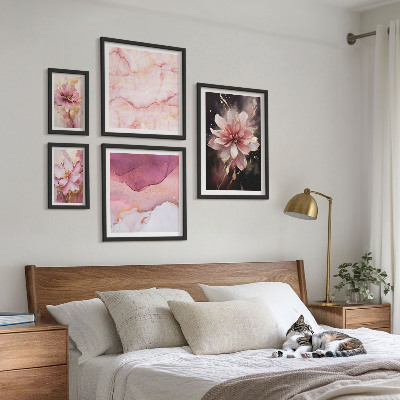 Set di 5 quadri Composizioni floreali rosa