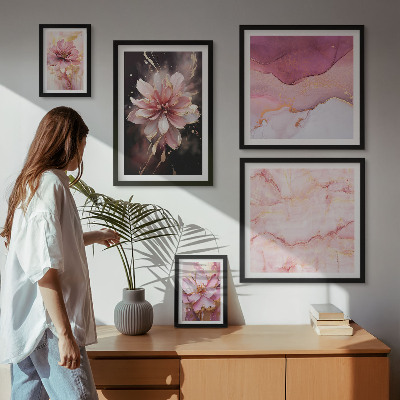 Set di 5 quadri Composizioni floreali rosa