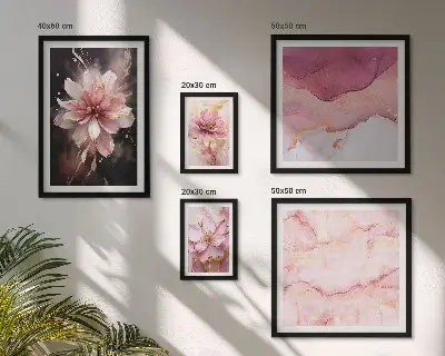 Set di 5 quadri con composizioni floreali rosa